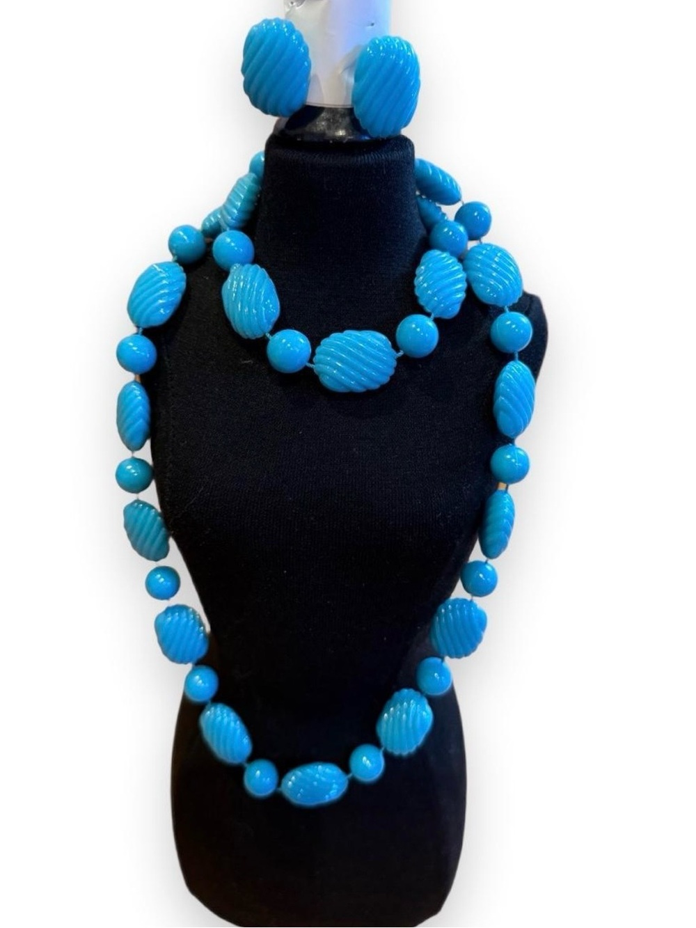 Vibrant Turquoise Blue Bead Necklace and Earring Set - Women Jewelry